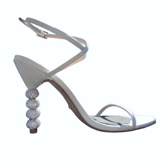 RAYE Leather Crystal Embellished Heels Disco Ball Strappy White Party 8.5 - Picture 13 of 13